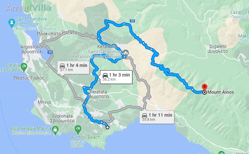 Directions to Mount Ainos , National Park Kefalonia, Kefalonia Private Villa for Rent