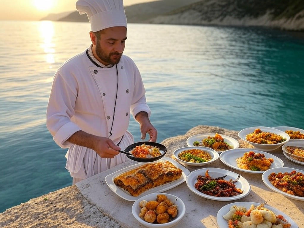 Kefalonia food,Greek cuisine,Amari Villa Kefalonia,Kefalonia culinary journey,authentic Greek food,fresh seafood Kefalonia,moussaka recipe,tzatziki,Kefalonia,foodie travel Greece,Kefalonia tavernas,best food in Kefalonia,where to eat in Kefalonia,stay at Amari Villa for food,Greek food experience Kefalonia,Kefalonia travel and food guide